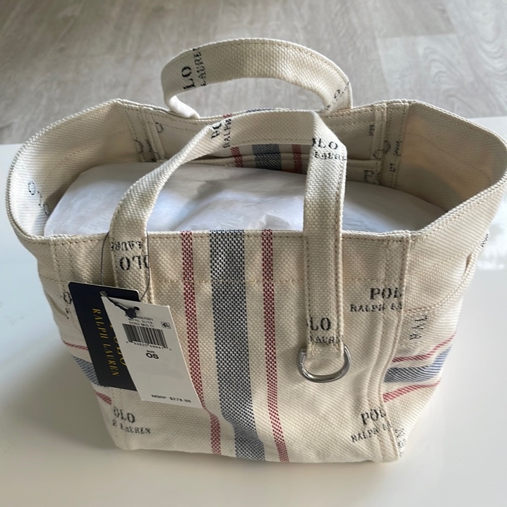 Polo by Ralph Lauren Cream Tote with Red and Blue Stripes
